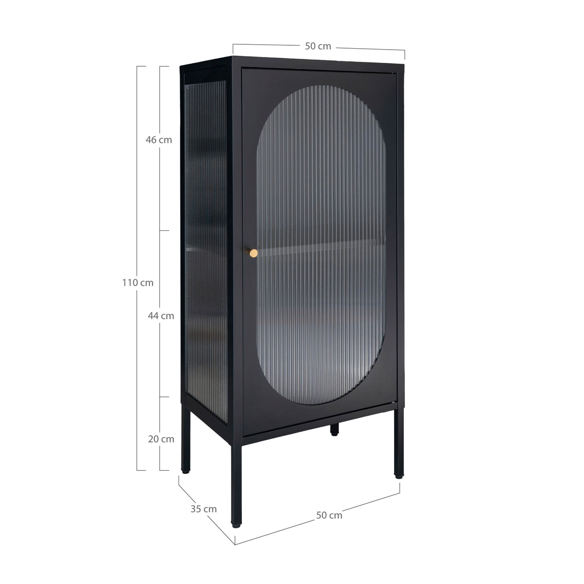 Carl Vitrine mit Riffelglastür – Stahl Schwarz, 50 × 35 × 110 cm – Ansicht 4