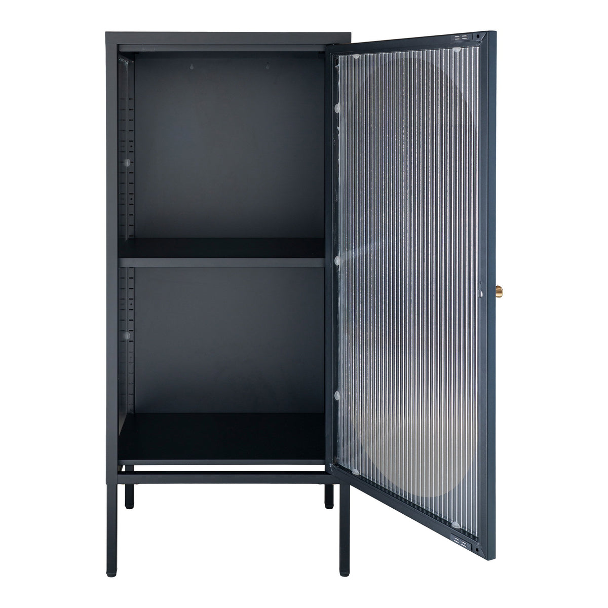 Carl Vitrine mit Riffelglastür – Stahl Schwarz, 50 × 35 × 110 cm – Ansicht 3
