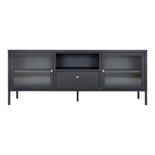 Joris TV-Board mit 2 Glastüren und Schublade – Stahl Schwarz, 150 × 35 × 60 cm von Luiva Living