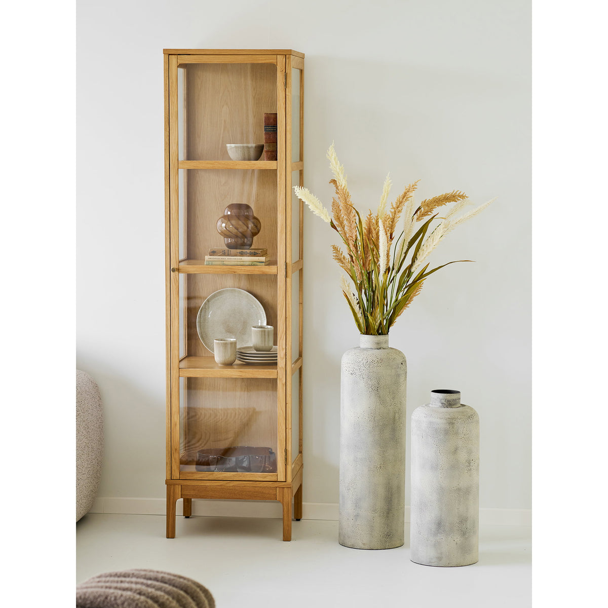 Fine Schrank mit Glastür – Eiche/Eichenfurnier Natur, 47 × 40 × 180 cm – Ansicht 9