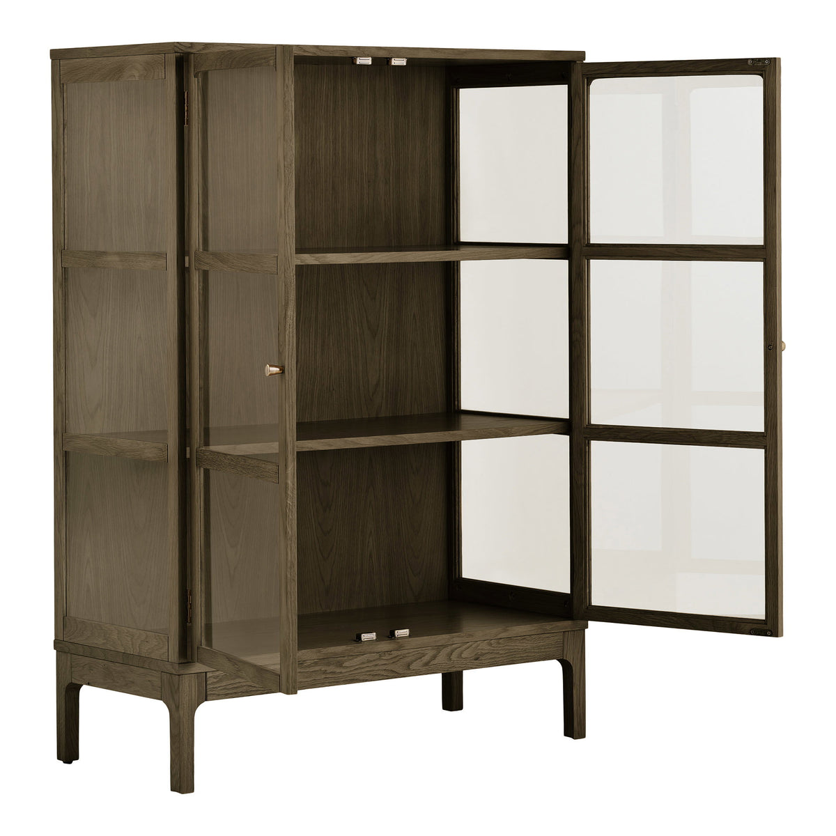 Fine Schrank mit 2 Glastüren – Eiche/Eichenfurnier Dunkelbraun, 40 × 90 × 126 cm – Ansicht 4
