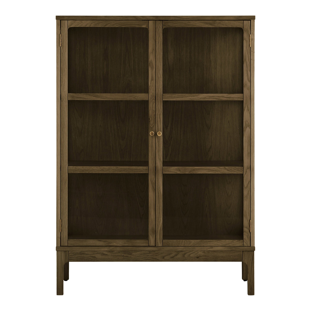 Fine Schrank mit 2 Glastüren – Eiche/Eichenfurnier Dunkelbraun, 40 × 90 × 126 cm von Luiva Living