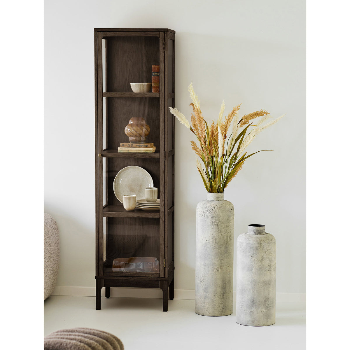 Fine Schrank mit Glastür – Eiche/Eichenfurnier Dunkelbraun, 47 × 40 × 180 cm – Ansicht 8