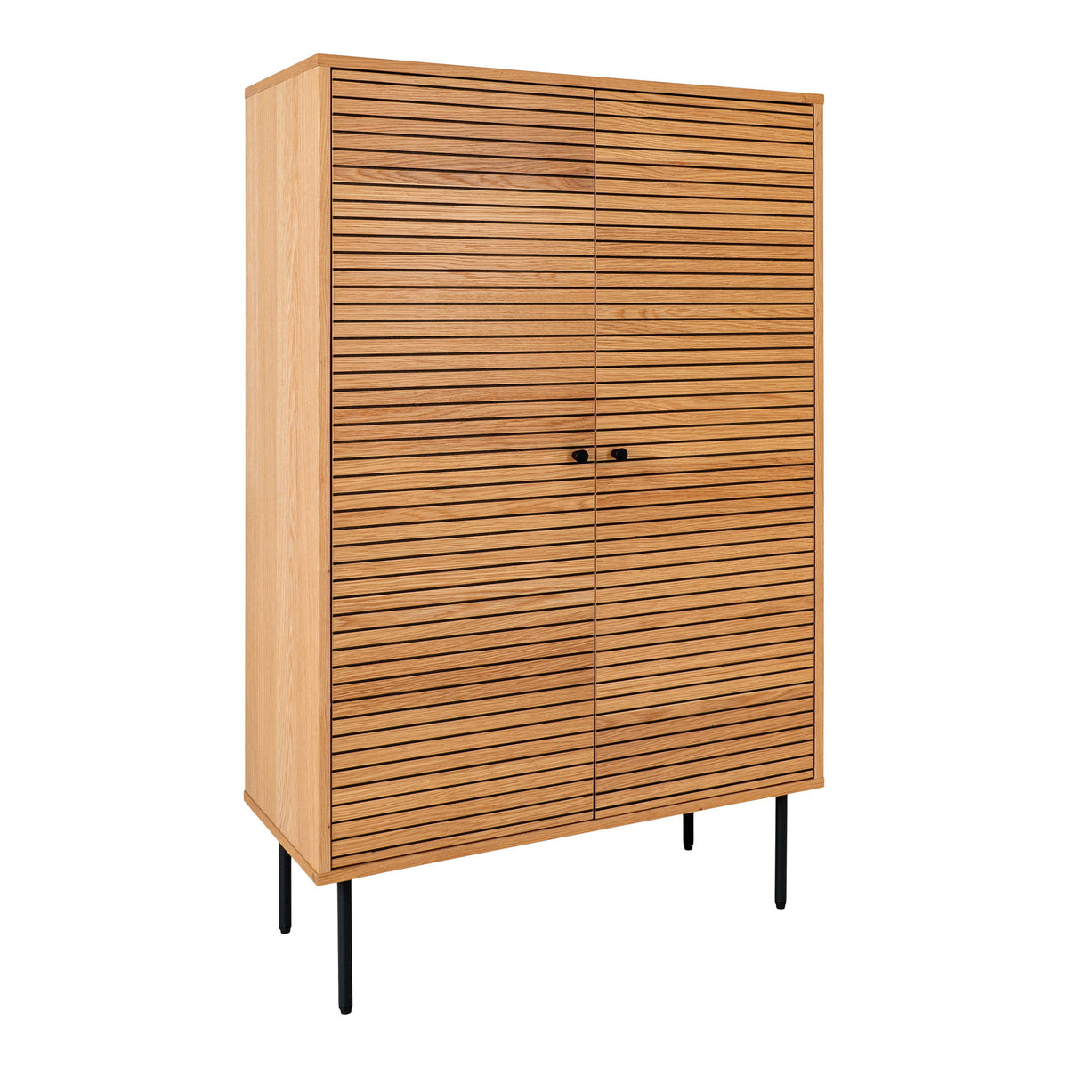 Gunnar Highboard mit 2 Türen – Eichenfurnier Natur, Beine Schwarz, 80 × 40 × 130 cm – Ansicht 3