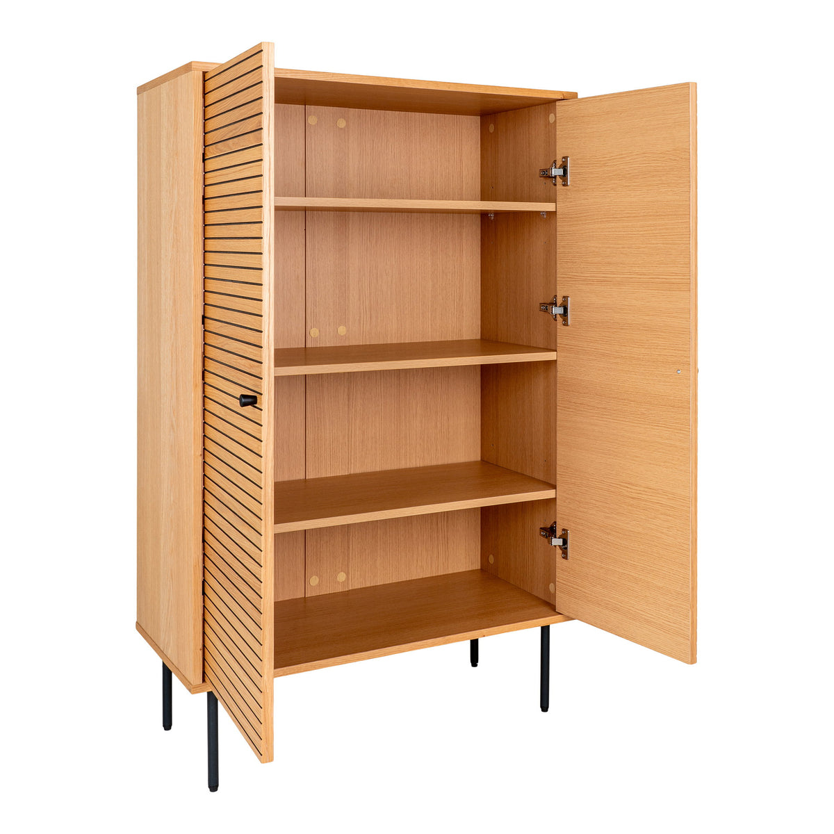 Gunnar Highboard mit 2 Türen – Eichenfurnier Natur, Beine Schwarz, 80 × 40 × 130 cm – Ansicht 4
