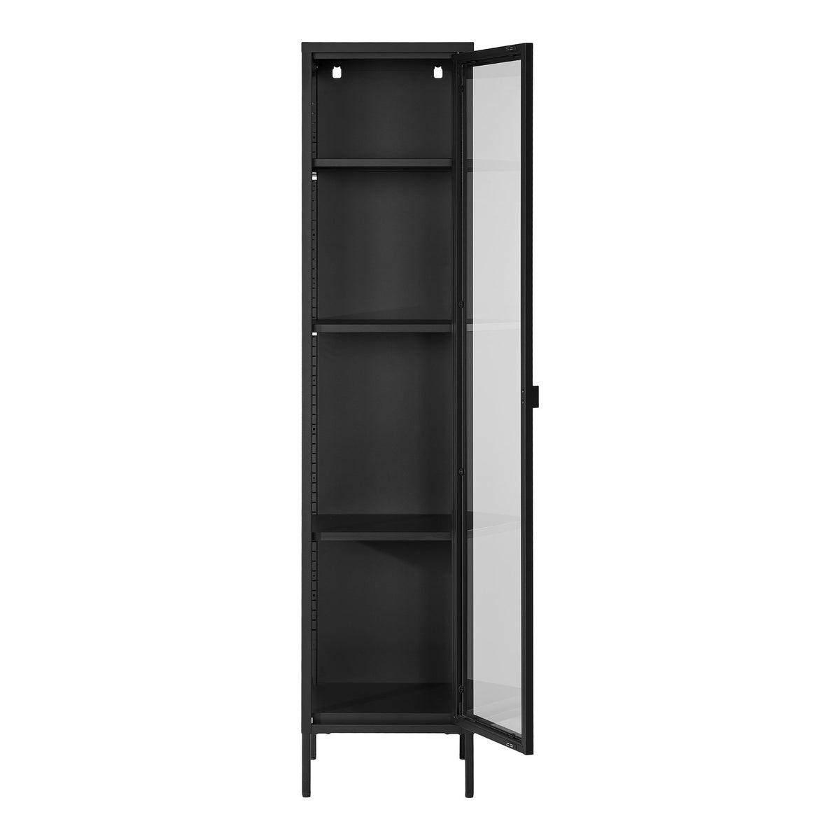 Arlo Vitrine schmal mit Glastür – Stahl Schwarz, 40 × 35 × 180 cm – Ansicht 3