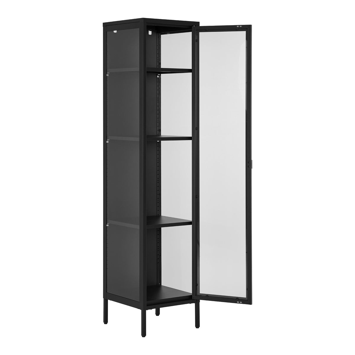 Arlo Vitrine schmal mit Glastür – Stahl Schwarz, 40 × 35 × 180 cm – Ansicht 4