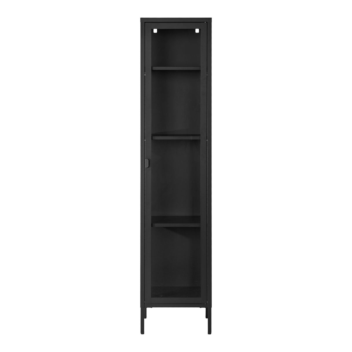 Arlo Vitrine schmal mit Glastür – Stahl Schwarz, 40 × 35 × 180 cm von Luiva Living