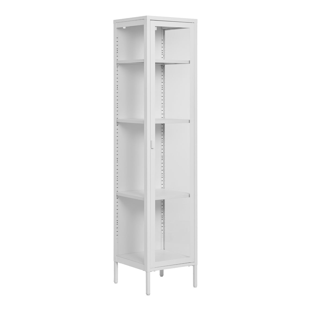 Arlo Vitrine schmal mit Glastür – Stahl Weiß, 40 × 35 × 180 cm – Ansicht 2