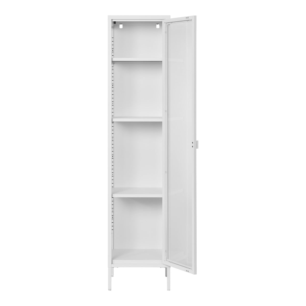 Arlo Vitrine schmal mit Glastür – Stahl Weiß, 40 × 35 × 180 cm – Ansicht 3