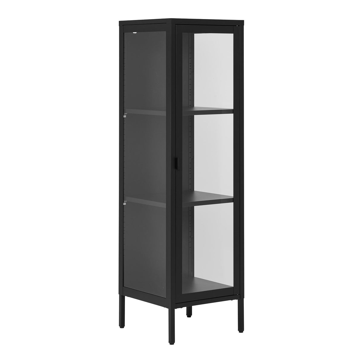 Arlo Vitrine schmal mit Glastür – Stahl Schwarz, 40 × 35 × 140 cm – Ansicht 2