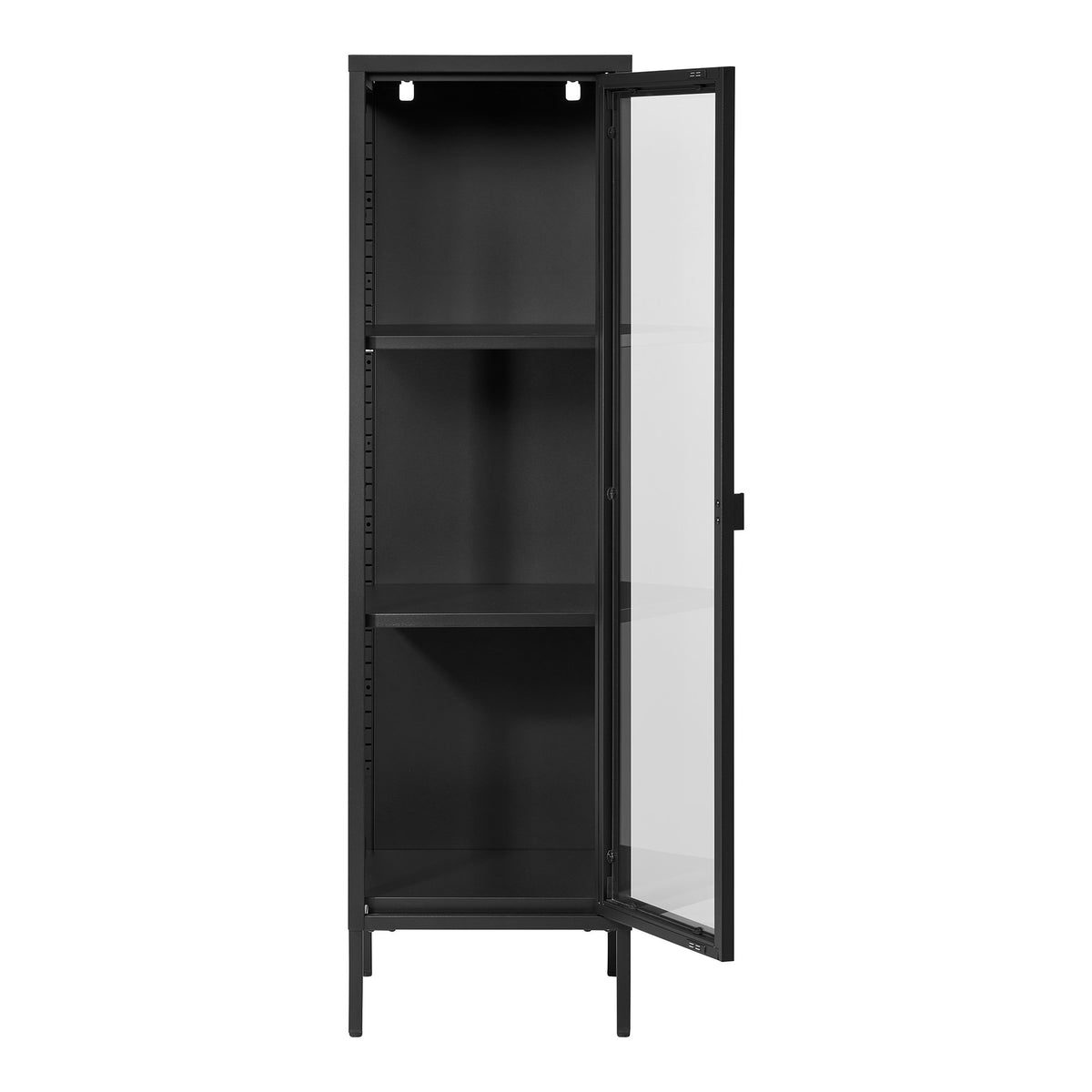 Arlo Vitrine schmal mit Glastür – Stahl Schwarz, 40 × 35 × 140 cm – Ansicht 3