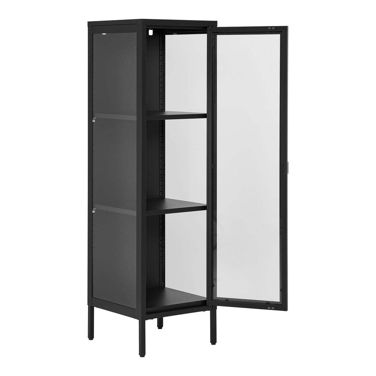 Arlo Vitrine schmal mit Glastür – Stahl Schwarz, 40 × 35 × 140 cm – Ansicht 4
