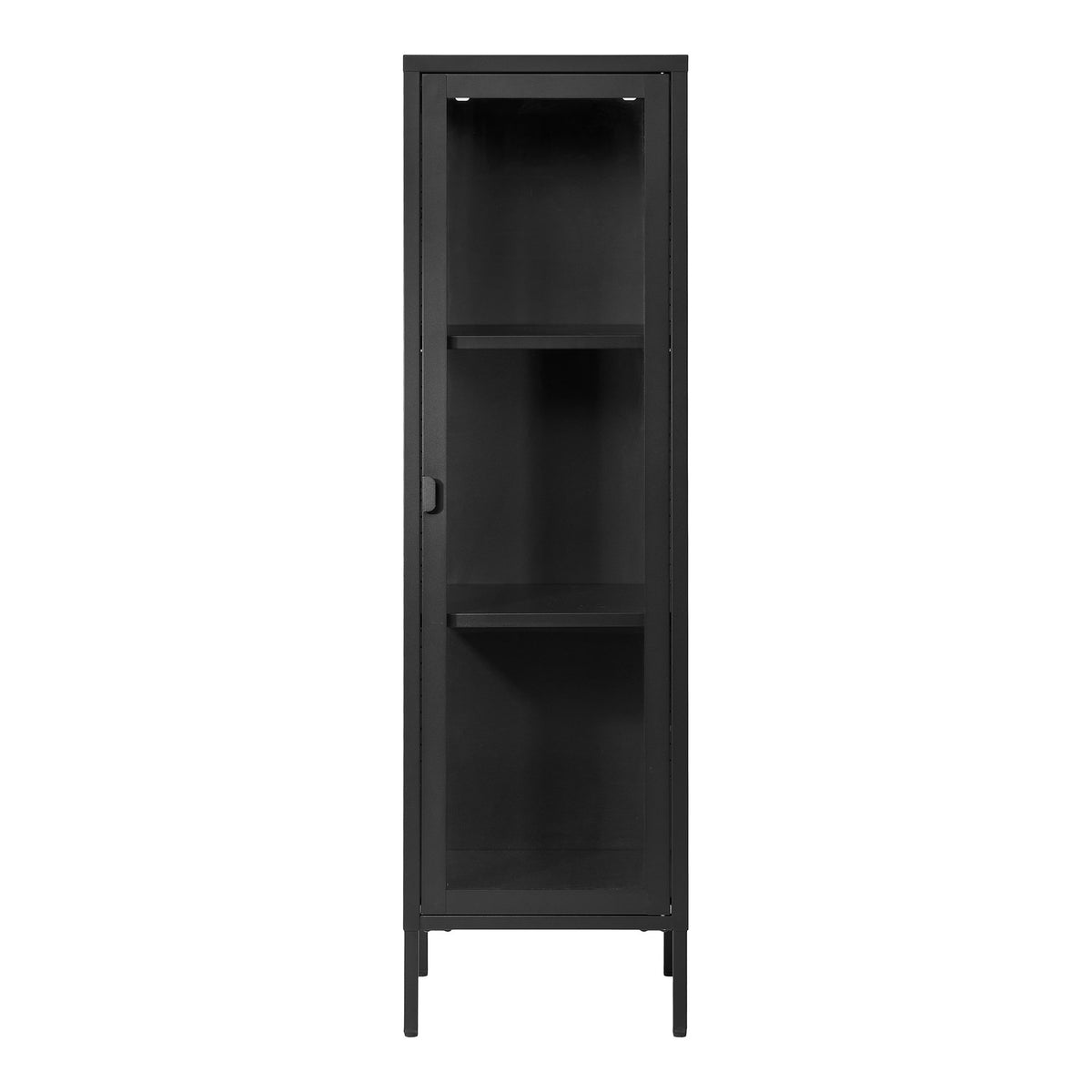 Arlo Vitrine schmal mit Glastür – Stahl Schwarz, 40 × 35 × 140 cm von Luiva Living