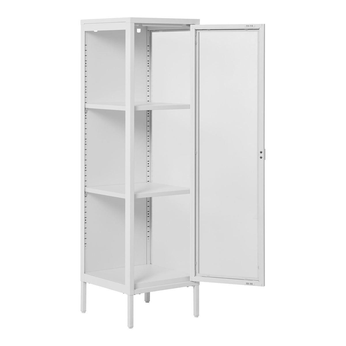 Arlo Vitrine schmal mit Glastür – Stahl Weiß, 40 × 35 × 140 cm – Ansicht 4