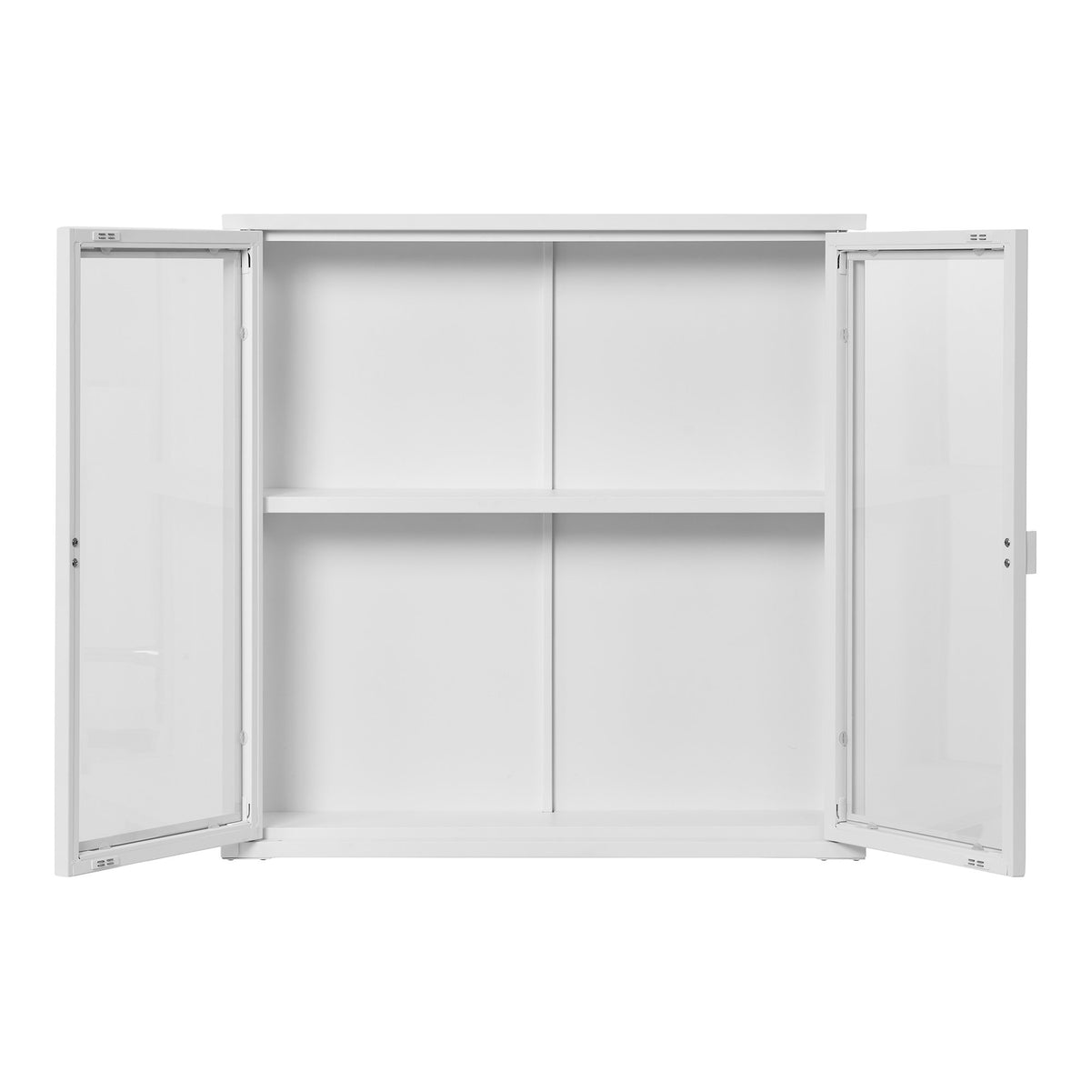 Arlo Hängevitrine mit 2 Glastüren – Stahl Weiß, 80 × 18 × 80 cm – Ansicht 3