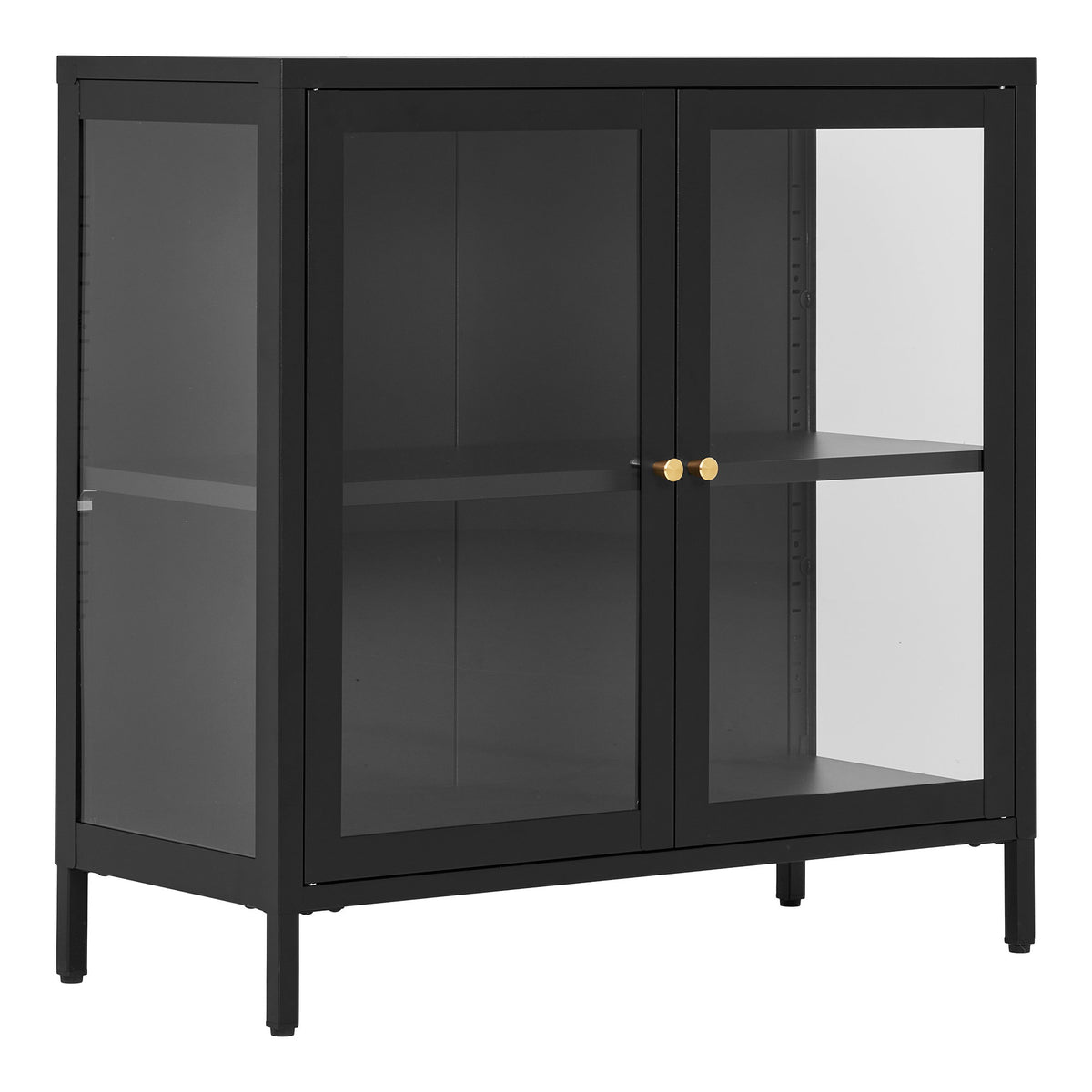 Joris Schrank mit 2 Glastüren – Stahl Schwarz, 80 × 35 × 80 cm – Ansicht 2