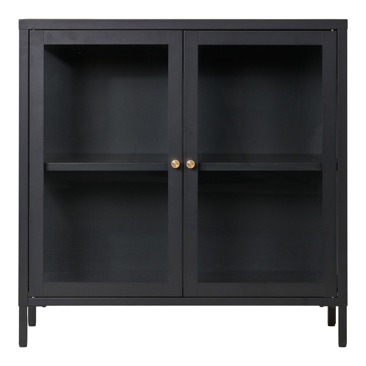 Joris Schrank mit 2 Glastüren – Stahl Schwarz, 80 × 35 × 80 cm von Luiva Living