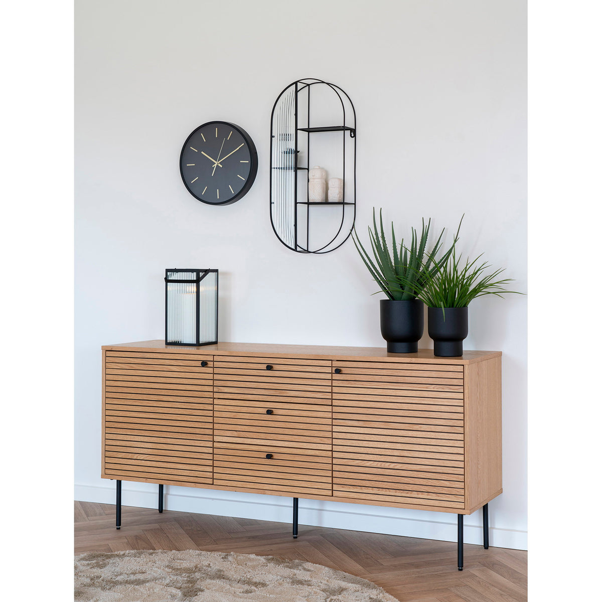 Gunnar Sideboard – Eichenfurnier Natur, Beine Schwarz, 150 × 40 × 74 cm – Ansicht 7