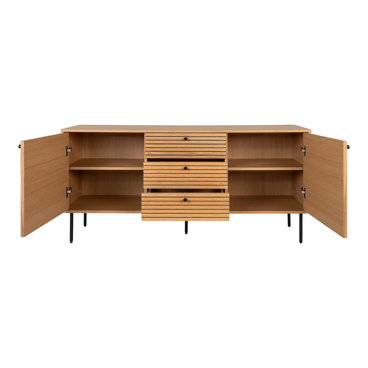 Gunnar Sideboard – Eichenfurnier Natur, Beine Schwarz, 150 × 40 × 74 cm – Ansicht 2
