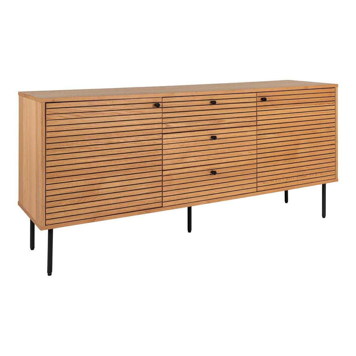 Gunnar Sideboard – Eichenfurnier Natur, Beine Schwarz, 150 × 40 × 74 cm – Ansicht 3