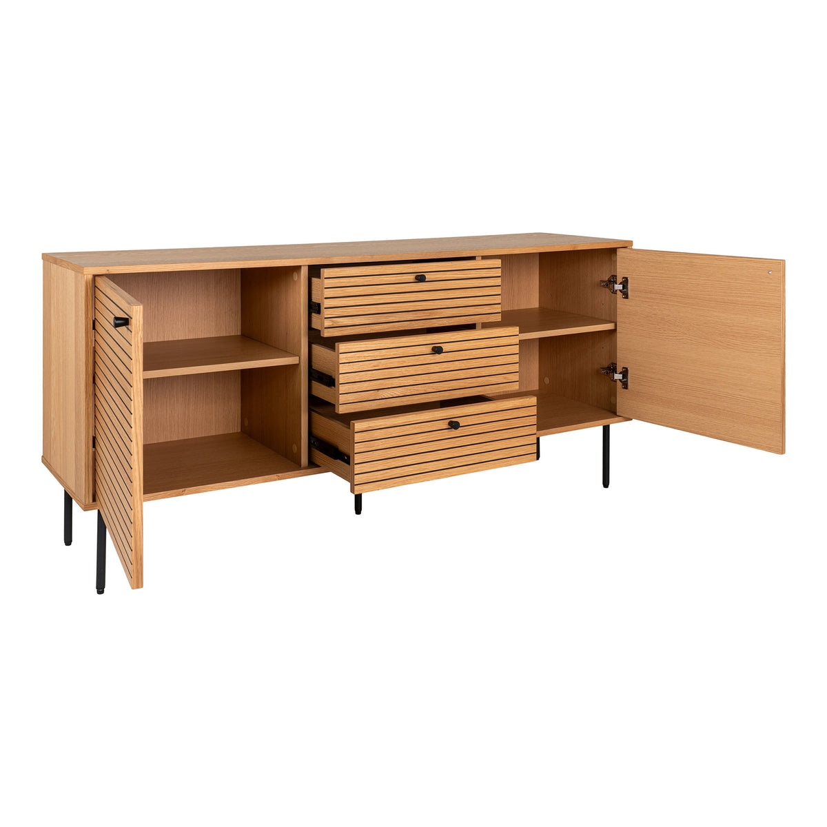 Gunnar Sideboard – Eichenfurnier Natur, Beine Schwarz, 150 × 40 × 74 cm – Ansicht 4