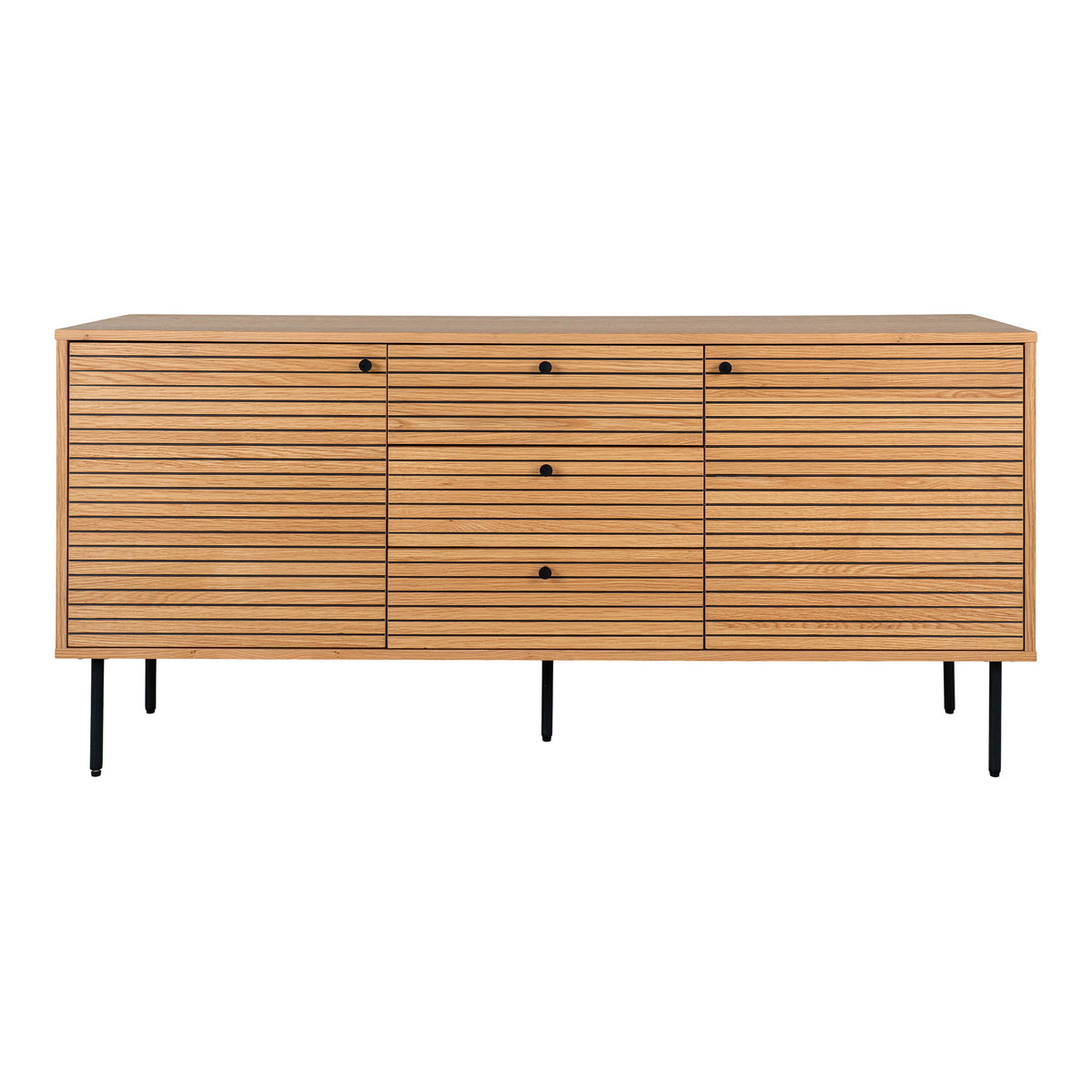 Gunnar Sideboard – Eichenfurnier Natur, Beine Schwarz, 150 × 40 × 74 cm von Luiva Living