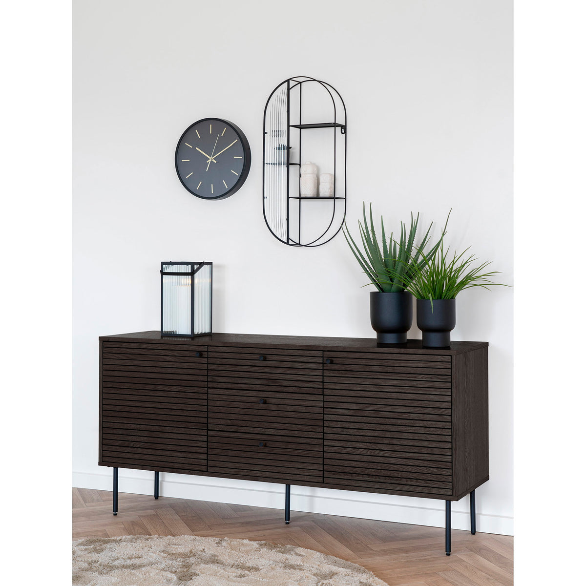 Gunnar Sideboard – Eichenfurnier Eiche geräuchert, Beine Schwarz, 150 × 40 × 74 cm – Ansicht 9
