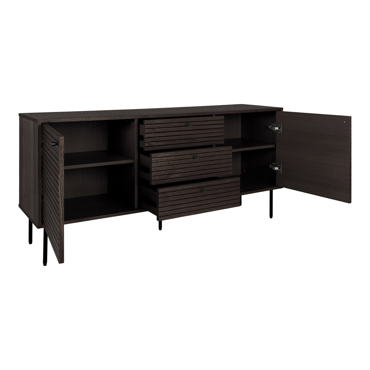Gunnar Sideboard – Eichenfurnier Eiche geräuchert, Beine Schwarz, 150 × 40 × 74 cm – Ansicht 4