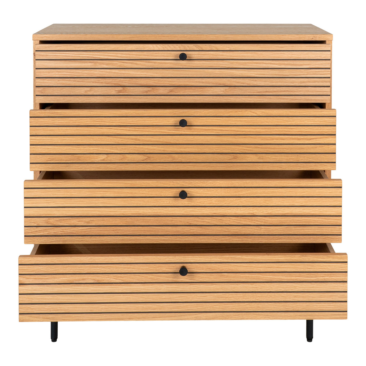 Gunnar Kommode – Eichenfurnier Natur, Beine Schwarz, 80 × 40 × 85 cm – Ansicht 2