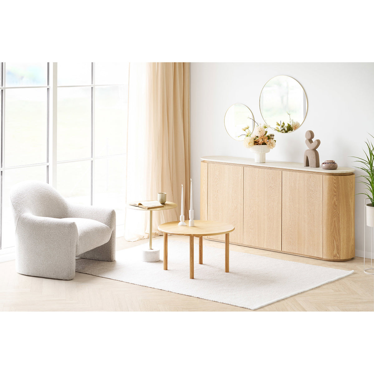 Eliza Sideboard – Granit/Eschenfurnier Natur/Cremeweiß, 180 × 40 × 85 cm – Ansicht 8