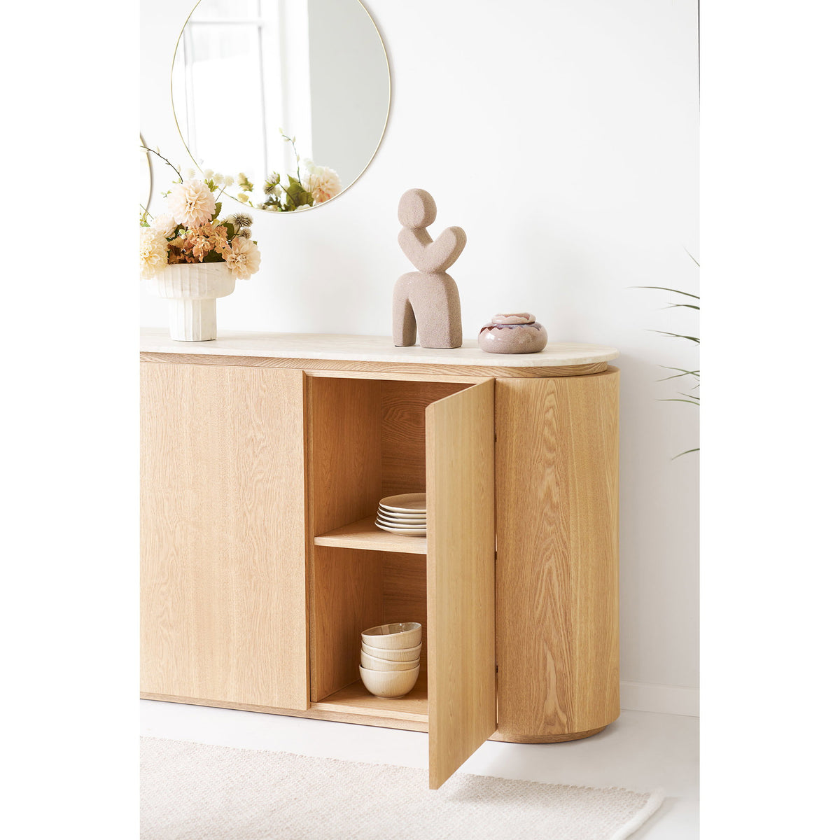 Eliza Sideboard – Granit/Eschenfurnier Natur/Cremeweiß, 180 × 40 × 85 cm – Ansicht 10