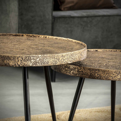 Couchtisch Set/2 mit aufrecht Rand rund Metallisch / Antike bronze