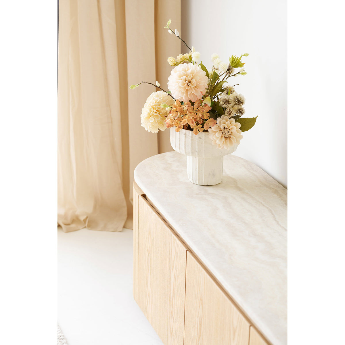 Eliza TV-Board – Granit/Eschenfurnier Natur/Cremeweiß, 160 × 40 × 45 cm – Ansicht 12
