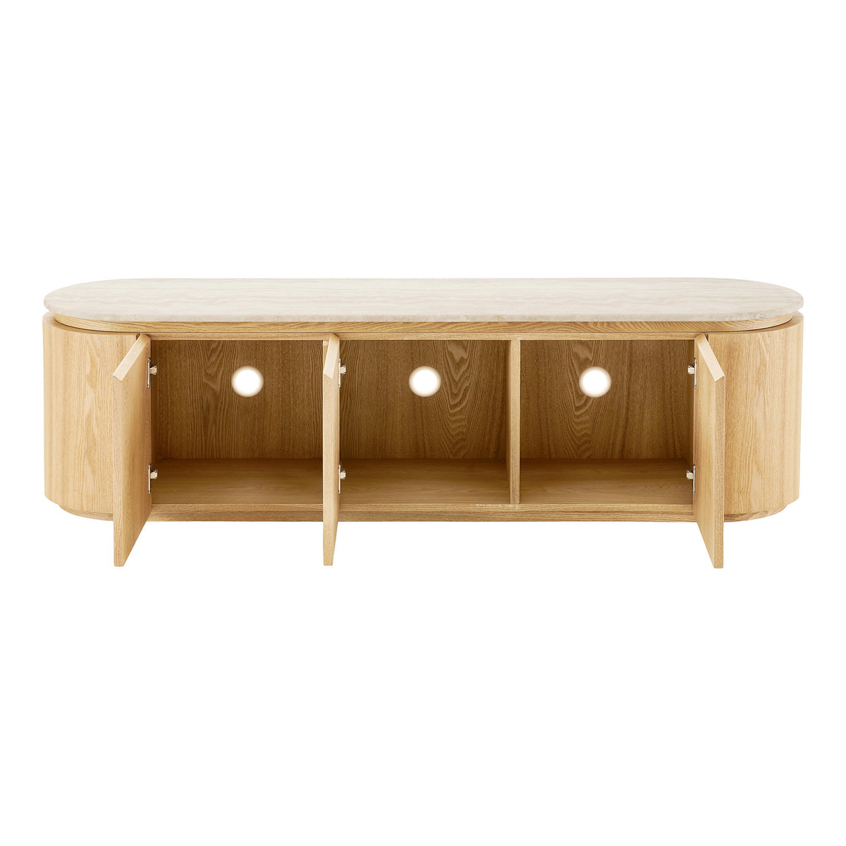 Eliza TV-Board – Granit/Eschenfurnier Natur/Cremeweiß, 160 × 40 × 45 cm – Ansicht 3
