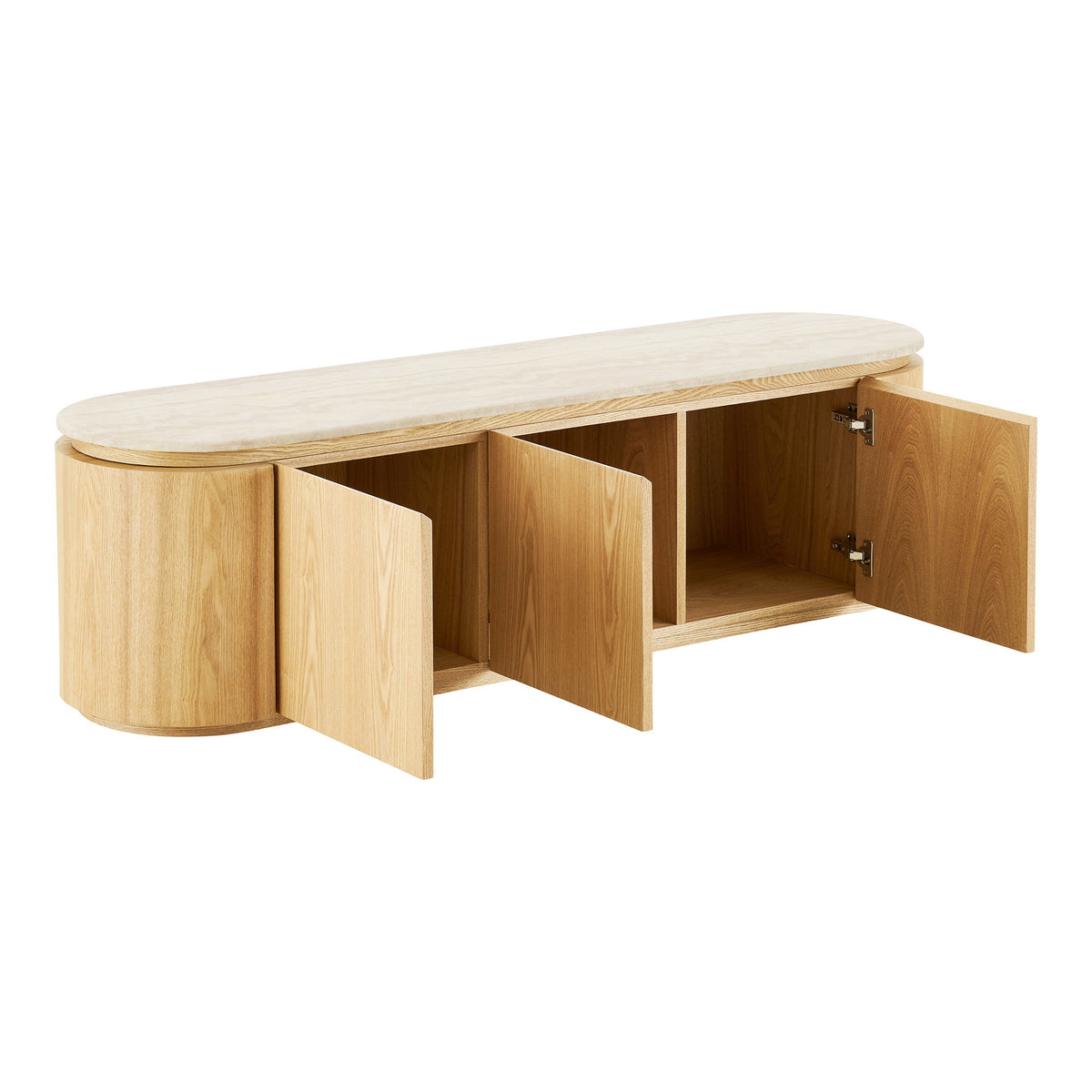 Eliza TV-Board – Granit/Eschenfurnier Natur/Cremeweiß, 160 × 40 × 45 cm – Ansicht 4