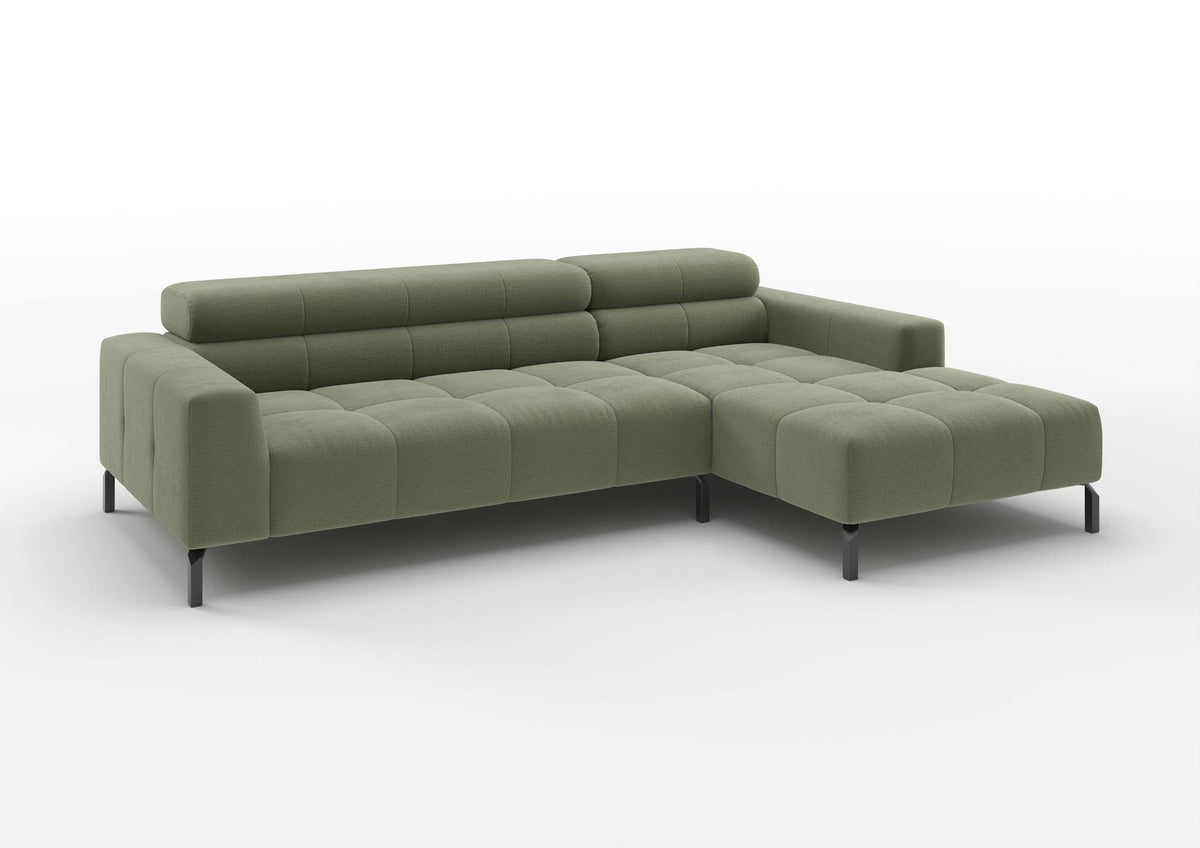 Kalmar Ecksofa mit Longchair in Feincord Oliv, Longchair rechts