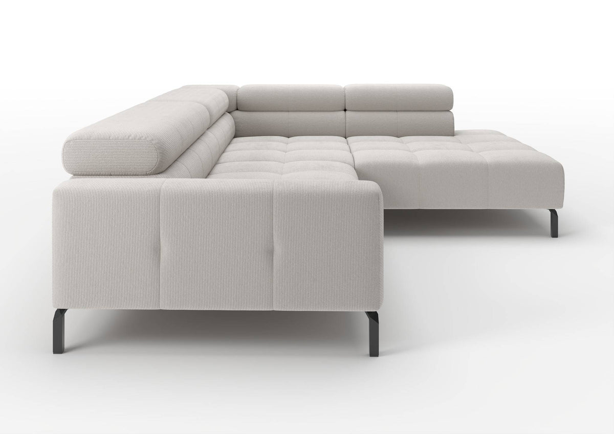 Kalmar Ecksofa in L-Form groß in Feincord Weiß, Ecke rechts – Seitenansicht