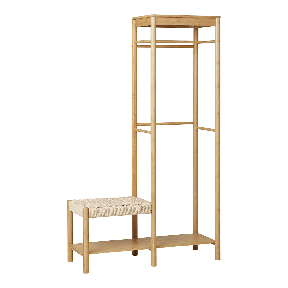Yorick Kleiderständer mit Sitzbank – Bambus Natur, 36 × 95 × 165 cm – Ansicht 2