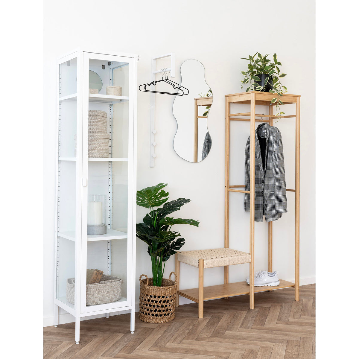 Yorick Kleiderständer mit Sitzbank – Bambus Natur, 36 × 95 × 165 cm – Ansicht 8