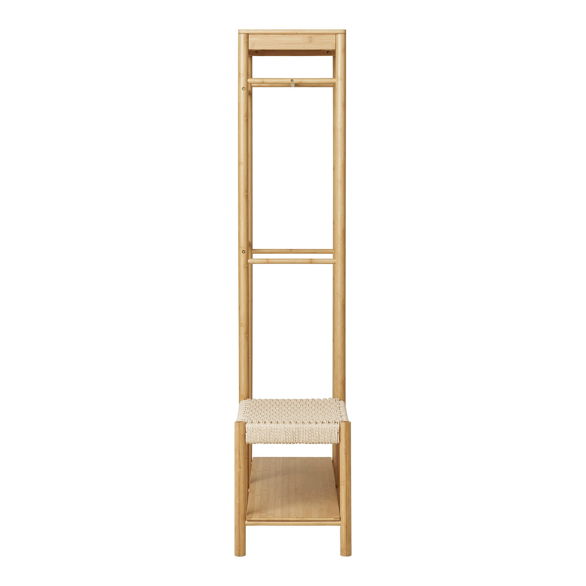 Yorick Kleiderständer mit Sitzbank – Bambus Natur, 36 × 95 × 165 cm – Ansicht 3