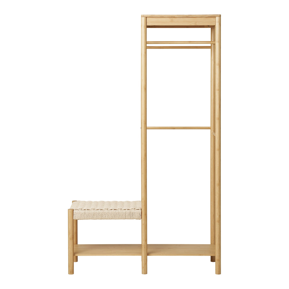 Yorick Kleiderständer mit Sitzbank – Bambus Natur, 36 × 95 × 165 cm von Luiva Living