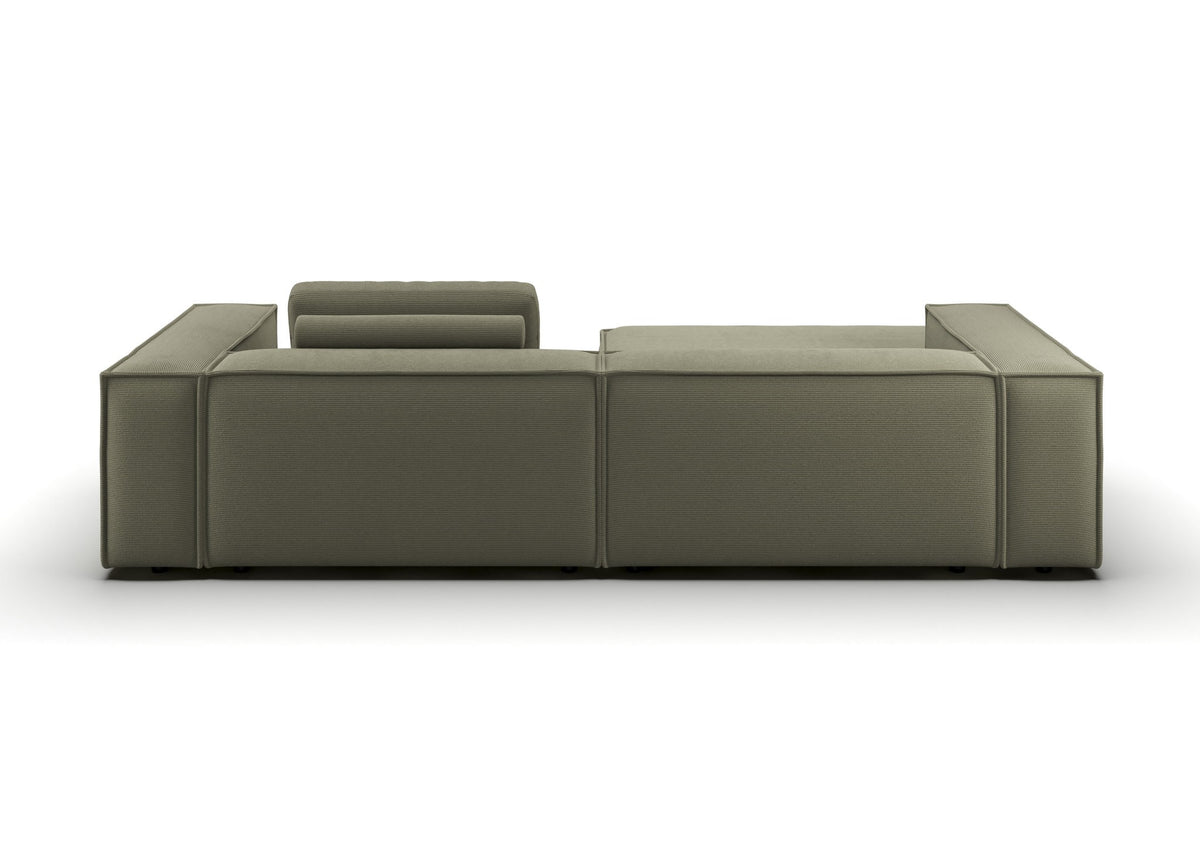 Bergen Ecksofa mit Longchair in Feincord Oliv, Longchair links – Rückansicht