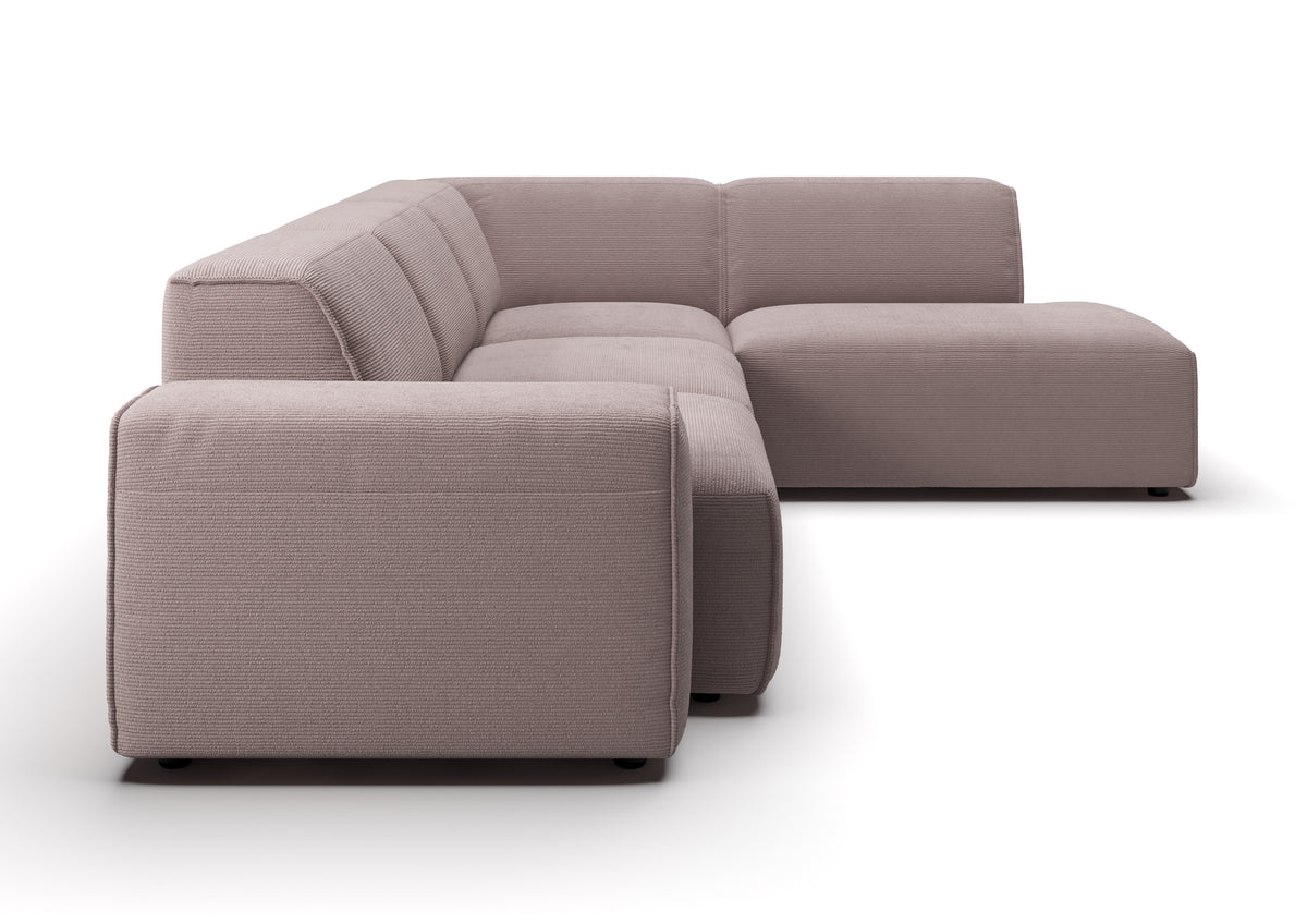 Lund Ecksofa in L-Form in Feincord Altrosa, Ecke rechts – Seitenansicht
