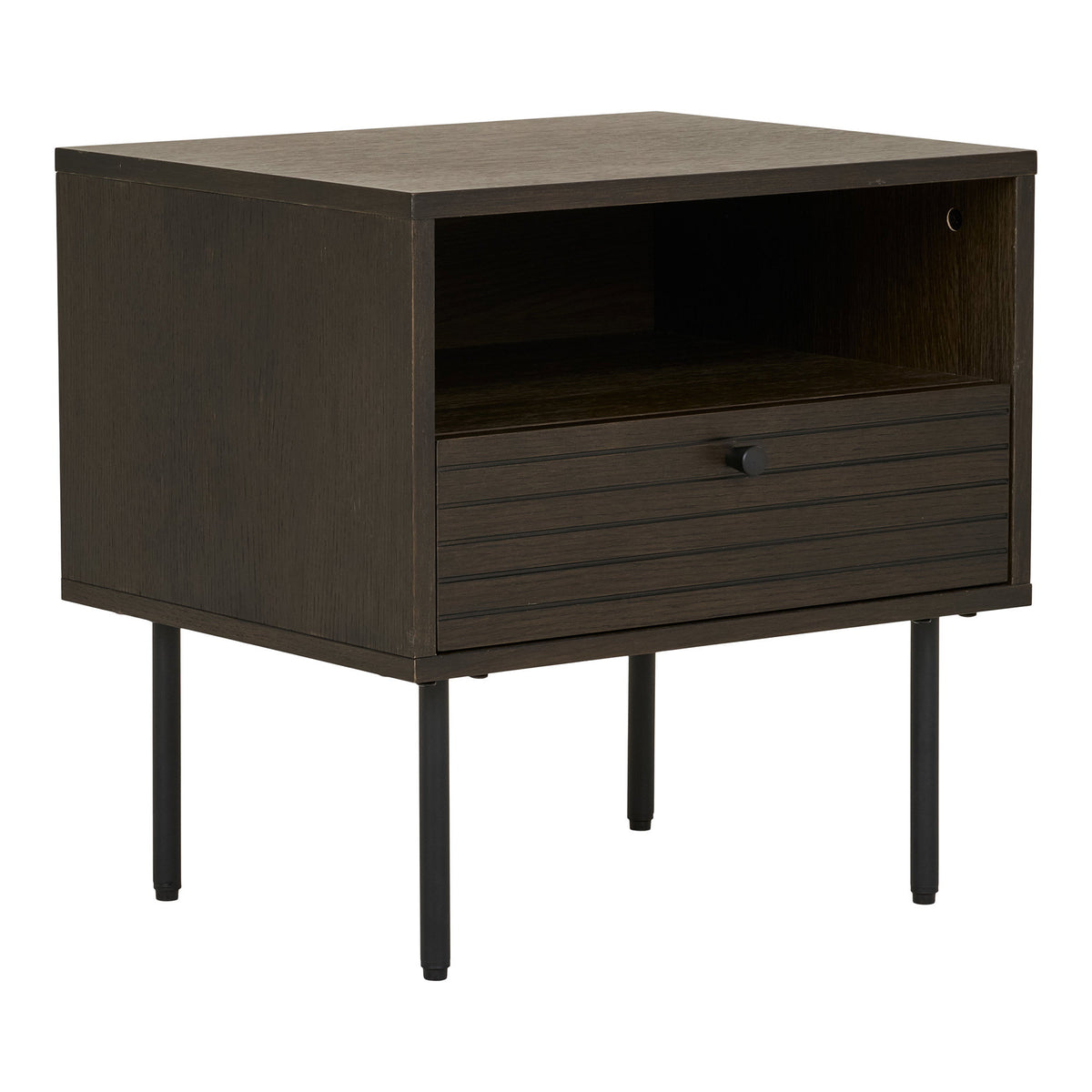 Gunnar Beistelltisch – Eichenfurnier Eiche geräuchert, Beine Schwarz, 50 × 40 × 50 cm von Luiva Living
