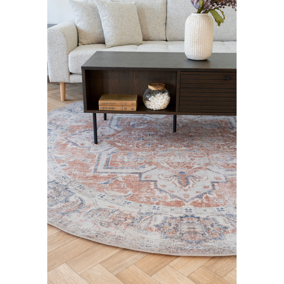 Oona Teppich rund – Orange/Blau, ø 200 cm – Ansicht 5