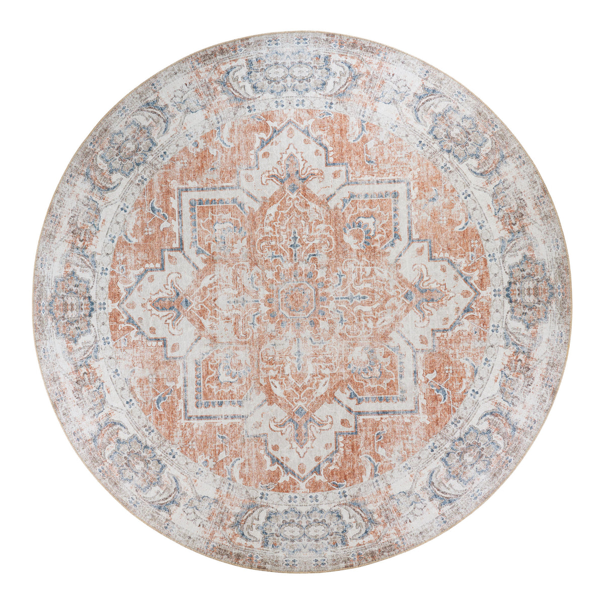 Oona Teppich rund – Orange/Blau, ø 200 cm von Luiva Living