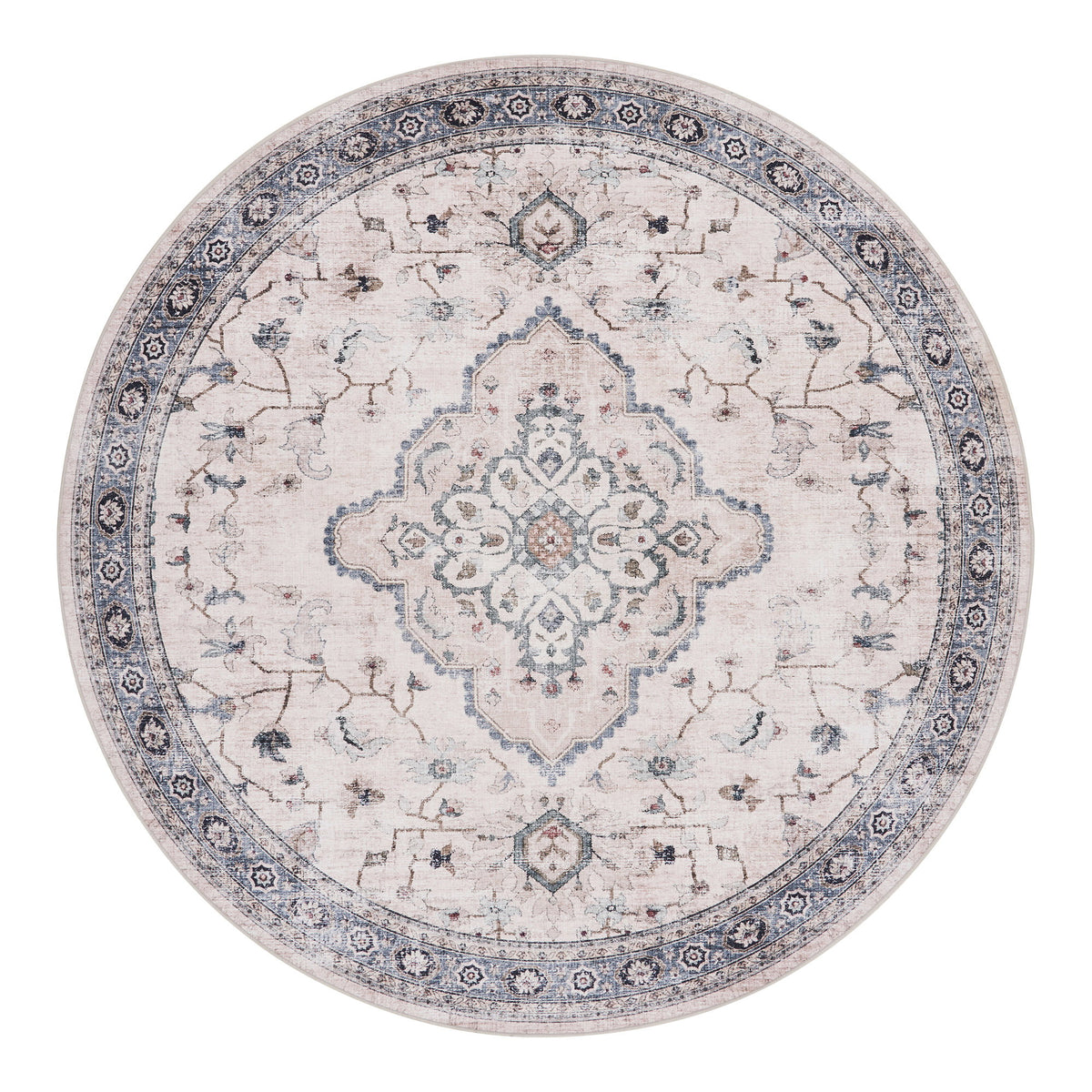 Oona Teppich rund – Cremeweiß/Beige/Staubblau, ø 200 cm von Luiva Living