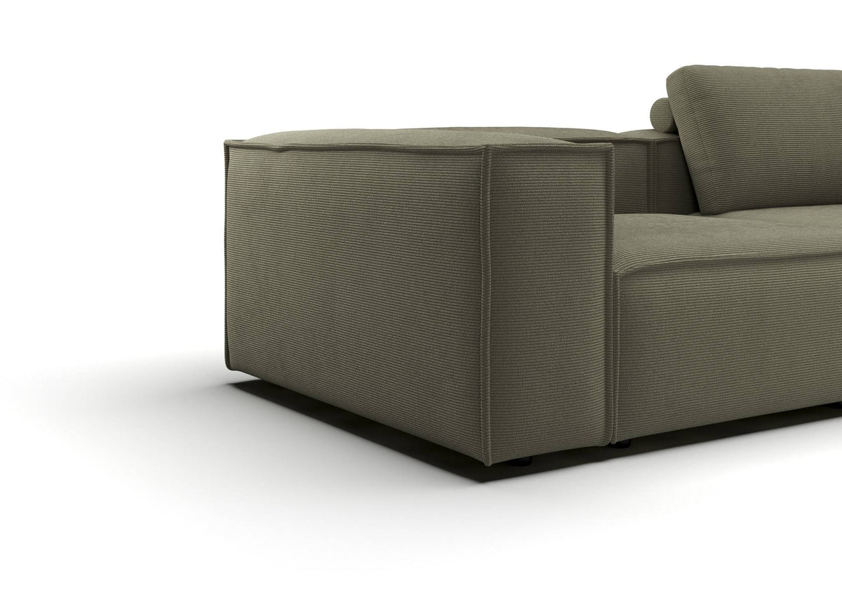 Bergen 2-Sitzer-Sofa in Feincord Oliv – Detail Armlehne