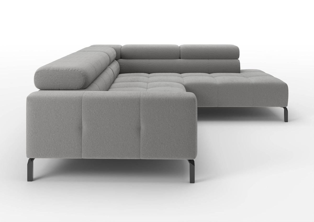 Kalmar Ecksofa in L-Form in Feincord Grau, Ecke rechts – Seitenansicht